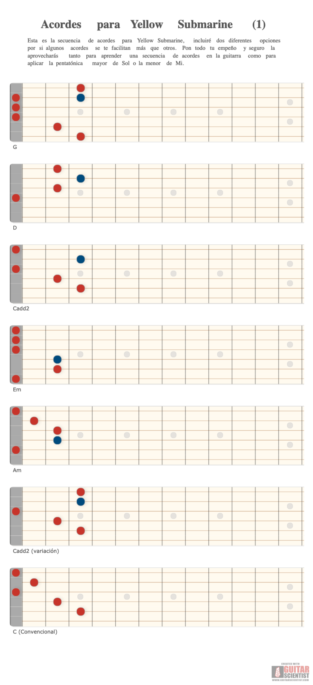 "Acordes para Yellow Submarine (1)" - Fingering Diagram Created by anonymous user  on GuitarScientist.com/generator: The most powerful Chord Diagram Generator